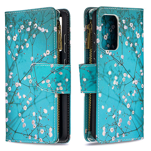 Leather Case Stands Fashionable Pattern Flip Cover Holder B04F for Samsung Galaxy A52s 5G Cyan