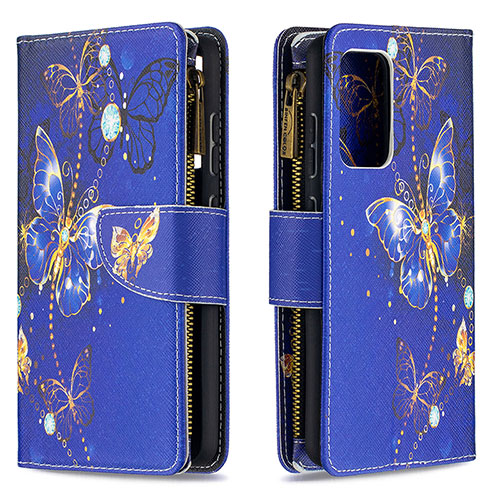 Leather Case Stands Fashionable Pattern Flip Cover Holder B04F for Samsung Galaxy A52s 5G Navy Blue