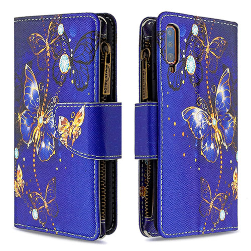 Leather Case Stands Fashionable Pattern Flip Cover Holder B04F for Samsung Galaxy A70 Navy Blue