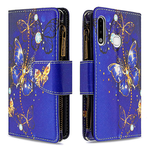 Leather Case Stands Fashionable Pattern Flip Cover Holder B04F for Samsung Galaxy A70E Navy Blue