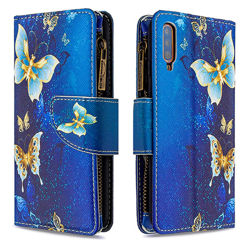 Leather Case Stands Fashionable Pattern Flip Cover Holder B04F for Samsung Galaxy A70S Blue