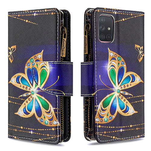 Leather Case Stands Fashionable Pattern Flip Cover Holder B04F for Samsung Galaxy A71 4G A715 Black