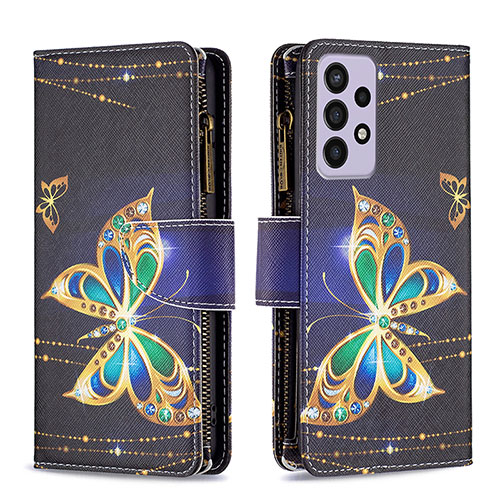 Leather Case Stands Fashionable Pattern Flip Cover Holder B04F for Samsung Galaxy A73 5G Black