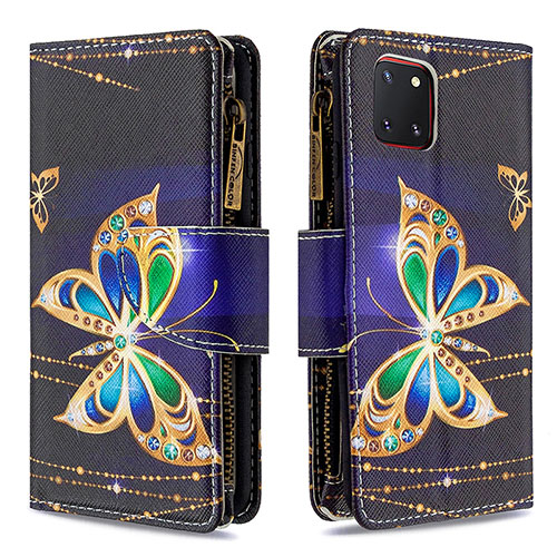 Leather Case Stands Fashionable Pattern Flip Cover Holder B04F for Samsung Galaxy A81 Black