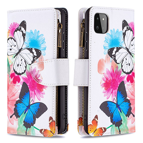 Leather Case Stands Fashionable Pattern Flip Cover Holder B04F for Samsung Galaxy F42 5G Colorful