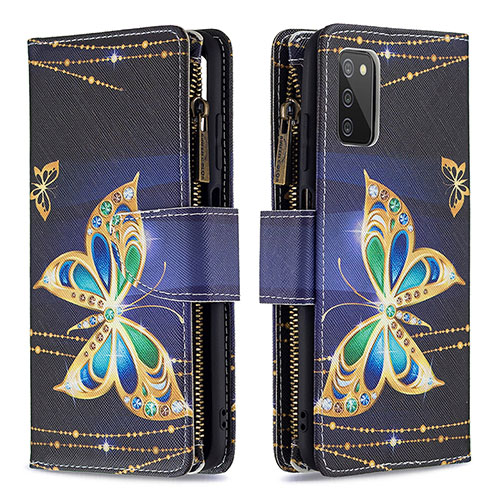 Leather Case Stands Fashionable Pattern Flip Cover Holder B04F for Samsung Galaxy M02s Black