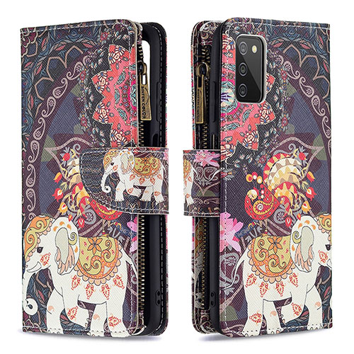 Leather Case Stands Fashionable Pattern Flip Cover Holder B04F for Samsung Galaxy M02s Brown