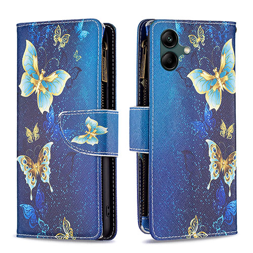 Leather Case Stands Fashionable Pattern Flip Cover Holder B04F for Samsung Galaxy M04 Blue