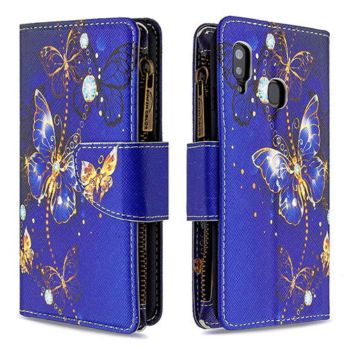 Leather Case Stands Fashionable Pattern Flip Cover Holder B04F for Samsung Galaxy M10S Navy Blue