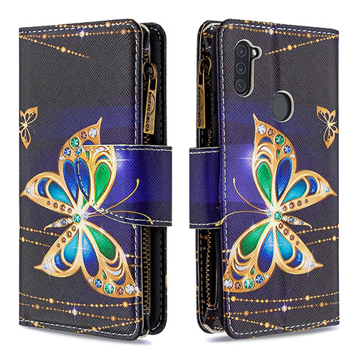 Leather Case Stands Fashionable Pattern Flip Cover Holder B04F for Samsung Galaxy M11 Black