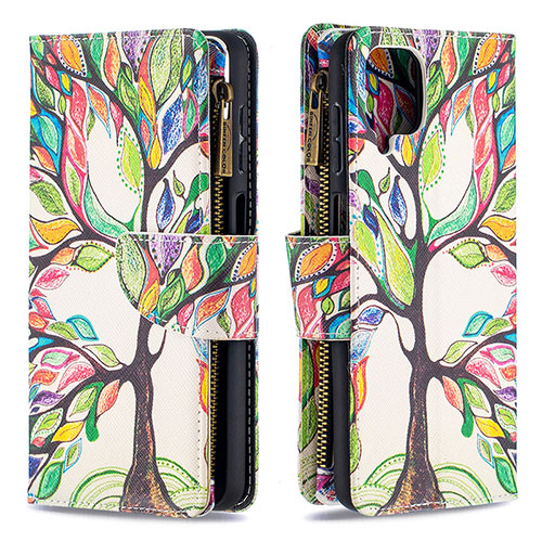 Leather Case Stands Fashionable Pattern Flip Cover Holder B04F for Samsung Galaxy M12 Green