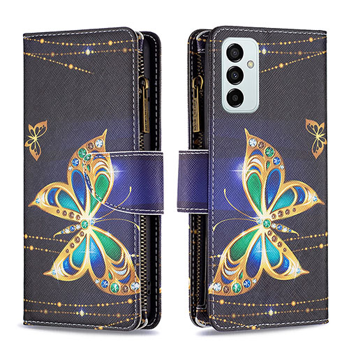 Leather Case Stands Fashionable Pattern Flip Cover Holder B04F for Samsung Galaxy M23 5G Black