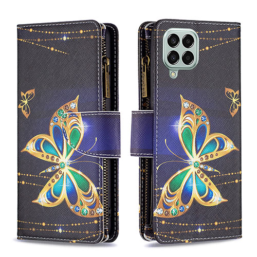 Leather Case Stands Fashionable Pattern Flip Cover Holder B04F for Samsung Galaxy M33 5G Black