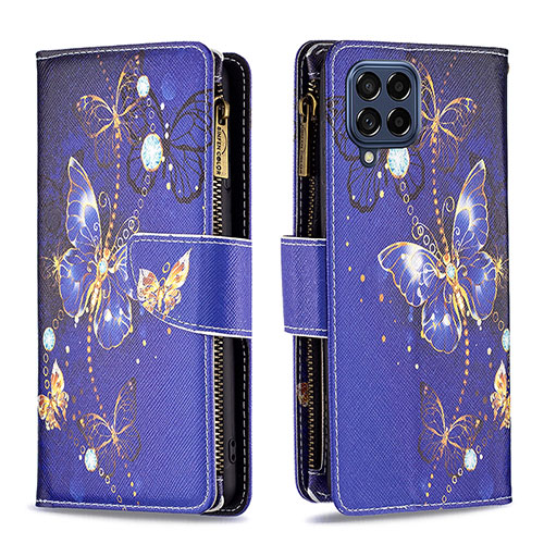 Leather Case Stands Fashionable Pattern Flip Cover Holder B04F for Samsung Galaxy M53 5G Navy Blue