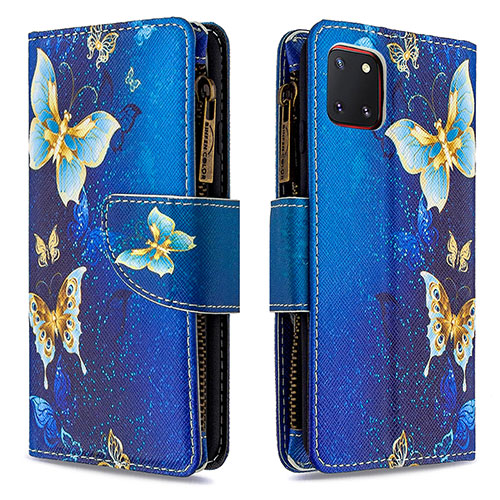 Leather Case Stands Fashionable Pattern Flip Cover Holder B04F for Samsung Galaxy Note 10 Lite Blue