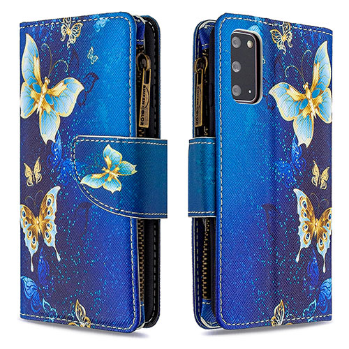 Leather Case Stands Fashionable Pattern Flip Cover Holder B04F for Samsung Galaxy S20 5G Blue