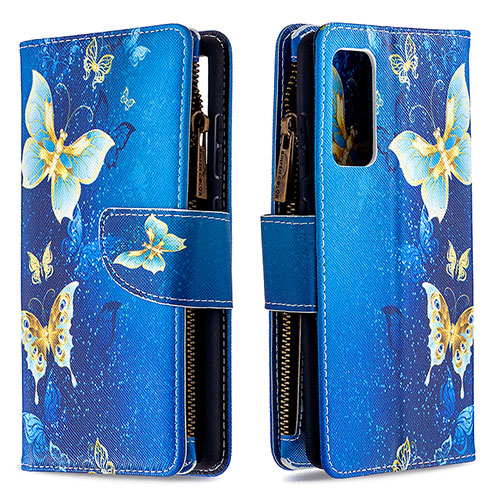 Leather Case Stands Fashionable Pattern Flip Cover Holder B04F for Samsung Galaxy S20 FE (2022) 5G Blue