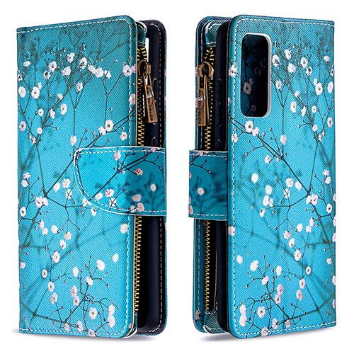 Leather Case Stands Fashionable Pattern Flip Cover Holder B04F for Samsung Galaxy S20 FE 4G Cyan