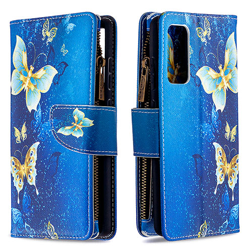 Leather Case Stands Fashionable Pattern Flip Cover Holder B04F for Samsung Galaxy S20 Lite 5G Blue