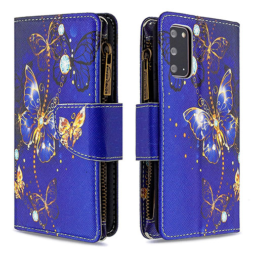 Leather Case Stands Fashionable Pattern Flip Cover Holder B04F for Samsung Galaxy S20 Navy Blue