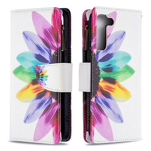 Leather Case Stands Fashionable Pattern Flip Cover Holder B04F for Samsung Galaxy S21 5G Colorful