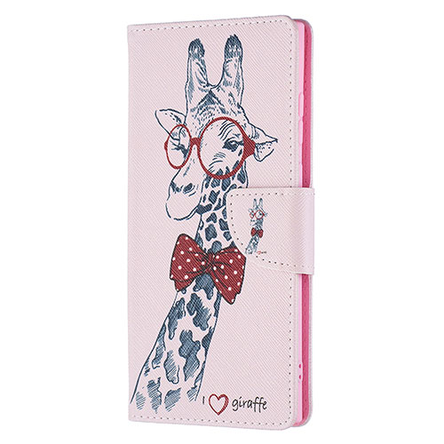 Leather Case Stands Fashionable Pattern Flip Cover Holder B04F for Samsung Galaxy S22 Ultra 5G Pink