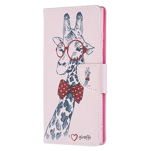 Leather Case Stands Fashionable Pattern Flip Cover Holder B04F for Samsung Galaxy S23 Ultra 5G Pink