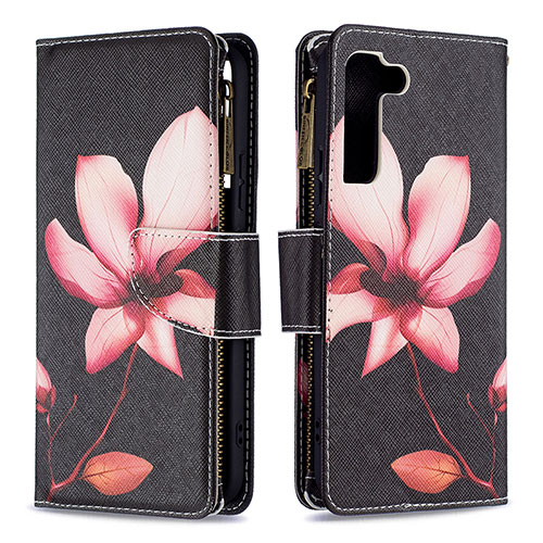 Leather Case Stands Fashionable Pattern Flip Cover Holder B04F for Samsung Galaxy S24 Plus 5G Brown