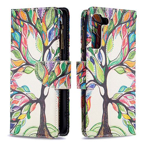 Leather Case Stands Fashionable Pattern Flip Cover Holder B04F for Samsung Galaxy S24 Plus 5G Green