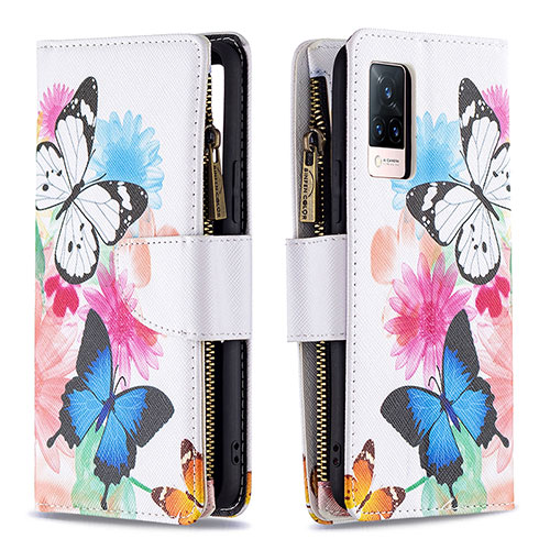 Leather Case Stands Fashionable Pattern Flip Cover Holder B04F for Vivo V21 5G Colorful