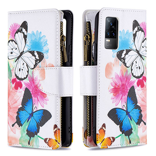 Leather Case Stands Fashionable Pattern Flip Cover Holder B04F for Vivo V21e 4G Colorful