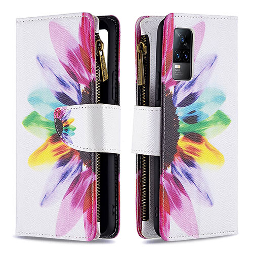 Leather Case Stands Fashionable Pattern Flip Cover Holder B04F for Vivo V21e 4G Mixed