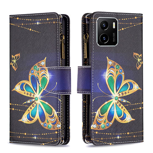 Leather Case Stands Fashionable Pattern Flip Cover Holder B04F for Vivo Y01 Black