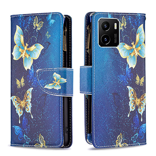 Leather Case Stands Fashionable Pattern Flip Cover Holder B04F for Vivo Y01 Blue