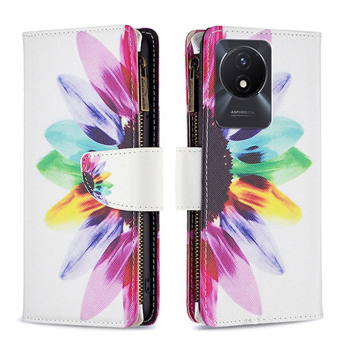 Leather Case Stands Fashionable Pattern Flip Cover Holder B04F for Vivo Y02 Mixed