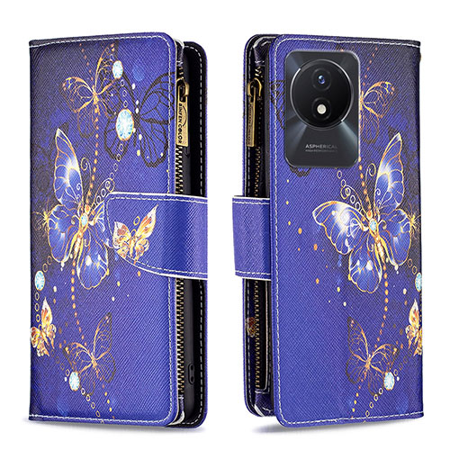Leather Case Stands Fashionable Pattern Flip Cover Holder B04F for Vivo Y02 Navy Blue