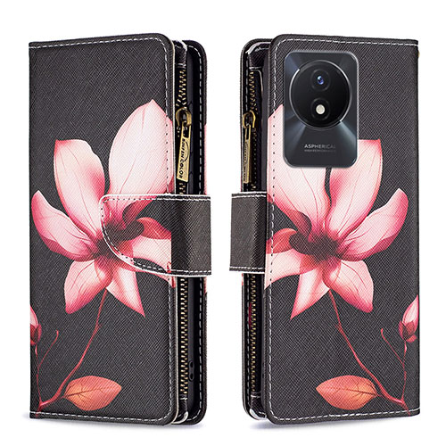 Leather Case Stands Fashionable Pattern Flip Cover Holder B04F for Vivo Y02A Red