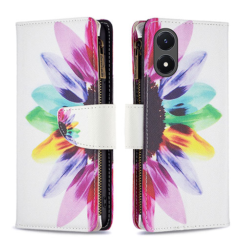 Leather Case Stands Fashionable Pattern Flip Cover Holder B04F for Vivo Y02S Mixed