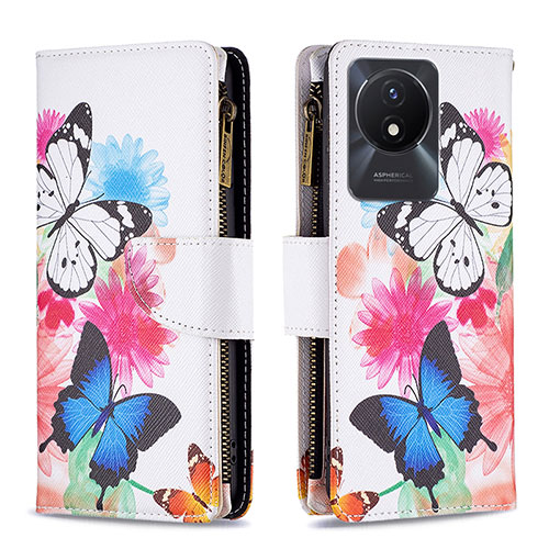 Leather Case Stands Fashionable Pattern Flip Cover Holder B04F for Vivo Y02t Colorful