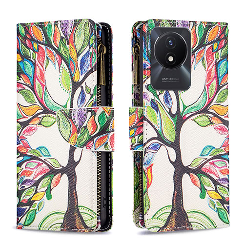 Leather Case Stands Fashionable Pattern Flip Cover Holder B04F for Vivo Y11 (2023) Green