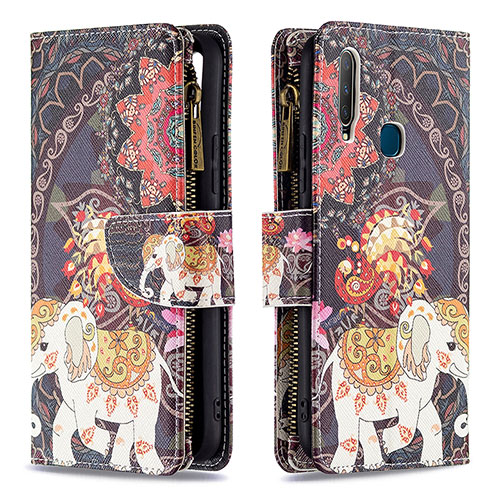 Leather Case Stands Fashionable Pattern Flip Cover Holder B04F for Vivo Y11 Brown