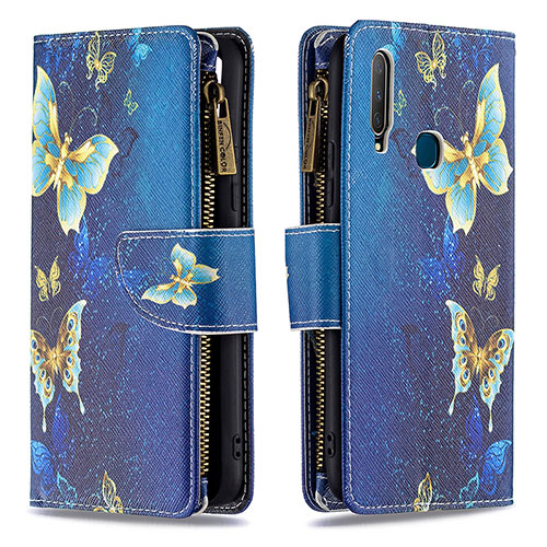 Leather Case Stands Fashionable Pattern Flip Cover Holder B04F for Vivo Y12 Blue