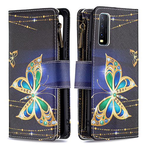 Leather Case Stands Fashionable Pattern Flip Cover Holder B04F for Vivo Y12A Black