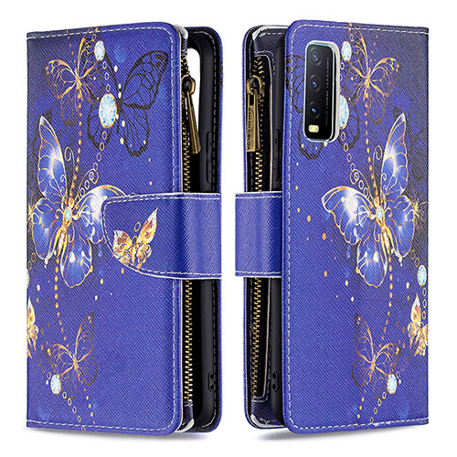 Leather Case Stands Fashionable Pattern Flip Cover Holder B04F for Vivo Y12A Navy Blue