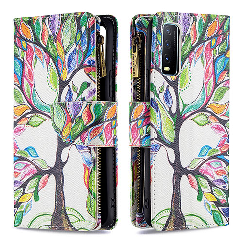 Leather Case Stands Fashionable Pattern Flip Cover Holder B04F for Vivo Y20T Green