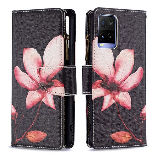 Leather Case Stands Fashionable Pattern Flip Cover Holder B04F for Vivo Y21G Red