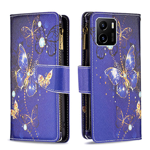 Leather Case Stands Fashionable Pattern Flip Cover Holder B04F for Vivo Y32t Navy Blue