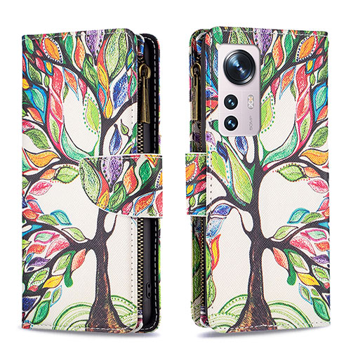 Leather Case Stands Fashionable Pattern Flip Cover Holder B04F for Xiaomi Mi 12 5G Matcha Green