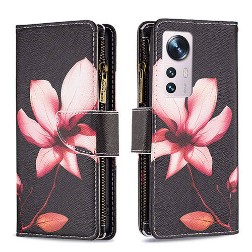 Leather Case Stands Fashionable Pattern Flip Cover Holder B04F for Xiaomi Mi 12 5G Red