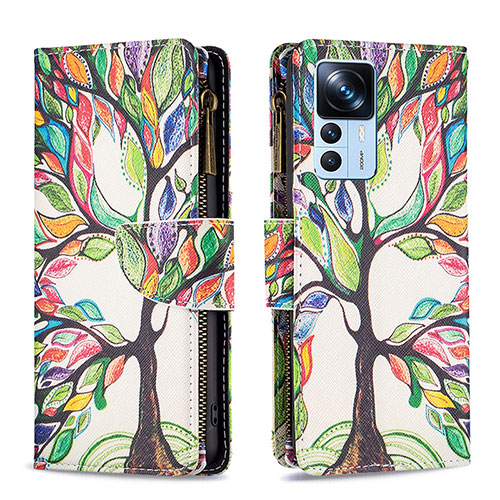 Leather Case Stands Fashionable Pattern Flip Cover Holder B04F for Xiaomi Mi 12T 5G Green